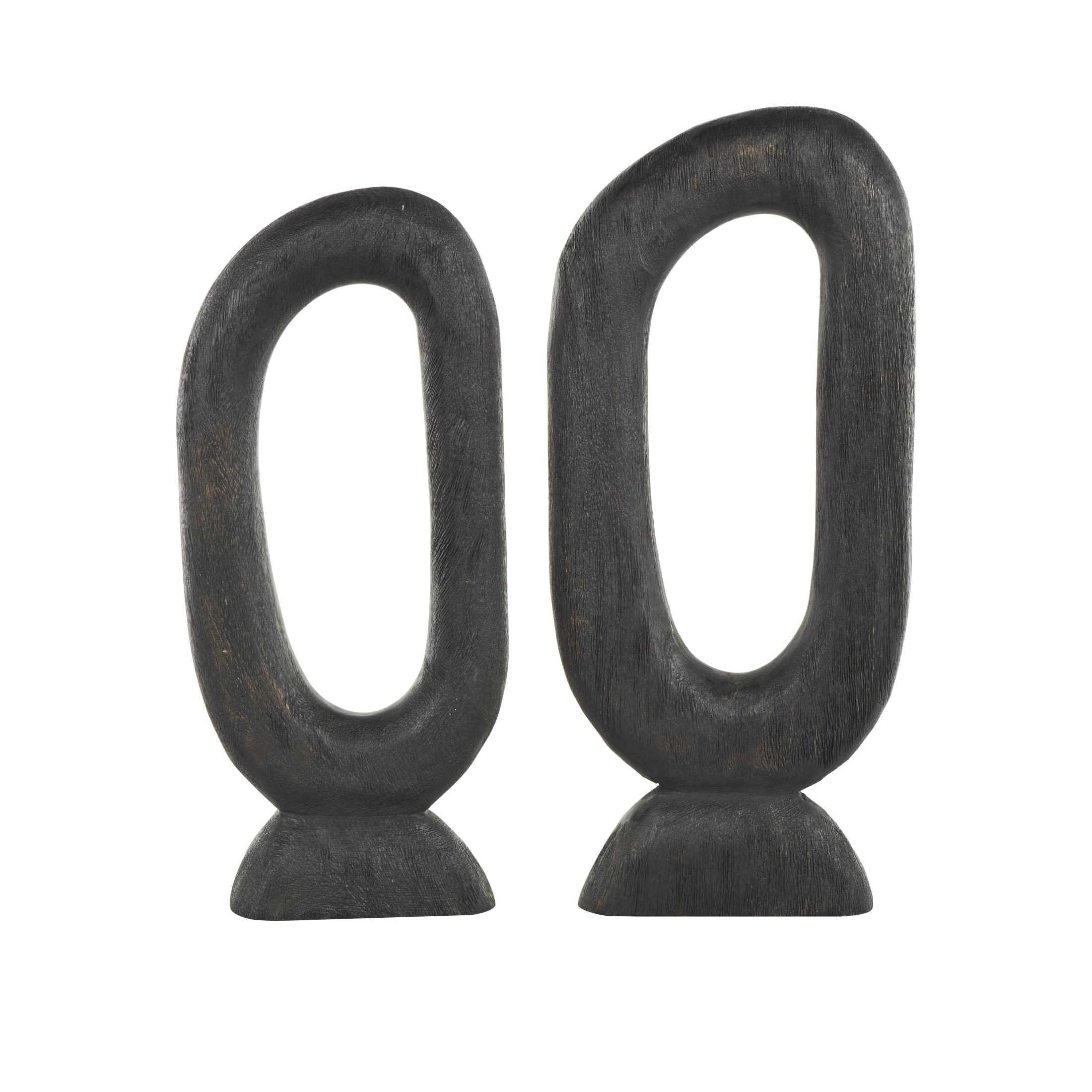 20", 18"H Black Mango Wood Cutout Oval Abstract Sculpture, by DecMode (2 Count)