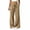 Khaki, variant on Womens Linen Blend Full Length Wide Leg Pants Dual Front Patch Pockets Self Tie Drawstring Elastic High Waist Loose Flow Breathable Woven Casual Summer Palazzo Trousers