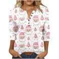 thumbnail image 2 of Ounisa 3/4 Length Sleeve Womens Tops Casual Loose Fit V Neck T Shirts Cute Solid Three Quarter Length Tunic Santa Claus Snowflake Christmas Tree Blouse, 2 of 5
