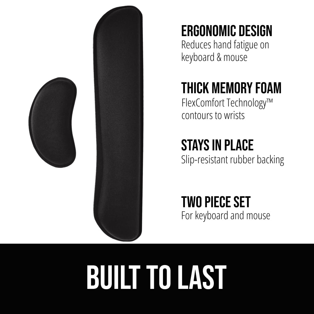 Gorilla Grip Gel Memory Foam Wrist Rest for Computer Keyboard, Mouse, Ergonomic Design, Desk Pads, 2 Piece Set, Black