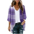 thumbnail image 2 of Sakmal Elbow-Length Women Coats Under 25.00 Lightweight Cover-Up Purple Flowy Plaid Comfy Cardigan Chiffon Jackets for Women, 2 of 3