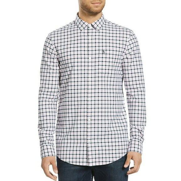 Original Penguin PARFAIT PINK Tattersall Slim Fit Button-Down Shirt, US Small