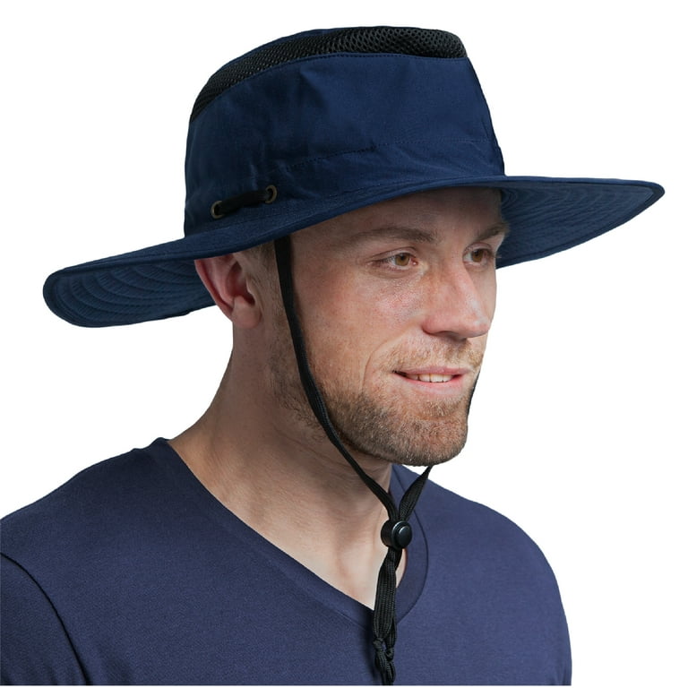 Sun Cube Wide Brim Sun Hat for Men Outdoor Sun Protection Boonie Hat | Adjustable Fit, Breathable Summer Hat for Safari Hiking Fishing - Navy