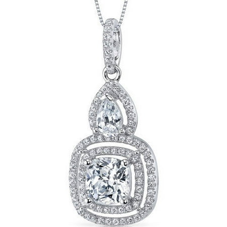 Oravo 2.35 Carat T.G.W. Cushion- and Pear-Cut Cubic Zirconia Rhodium over Sterling Silver Pendant, 18