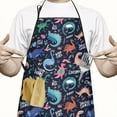 thumbnail image 2 of DarkBlue Cartoon Dinosaurs Text Pattern Apron-Garden Aprons for Women with Pockets-Cotton Linen Waterproof Kitchen Cooking Gardening Aprons Adjustable for Kitchen,Cooking,BBQ and Salon 33x27 Inch, 2 of 4