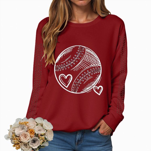 Towmus Baseball Sweatshirt for Womens Casual Baseball Shirts Softball Crewneck Graphic Long Sleeve 2025 Fall Pullover Top