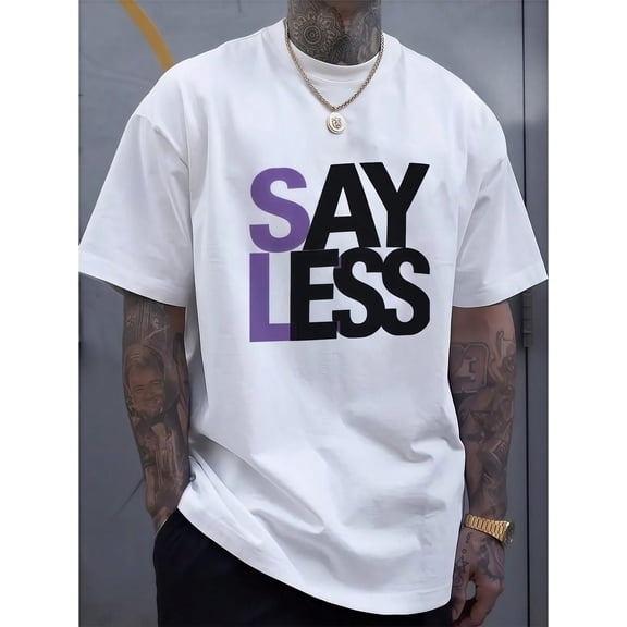 Men's Say Less Two Tone Letter Graphic Casual Crew Neck Short Sleeve T-Shirt