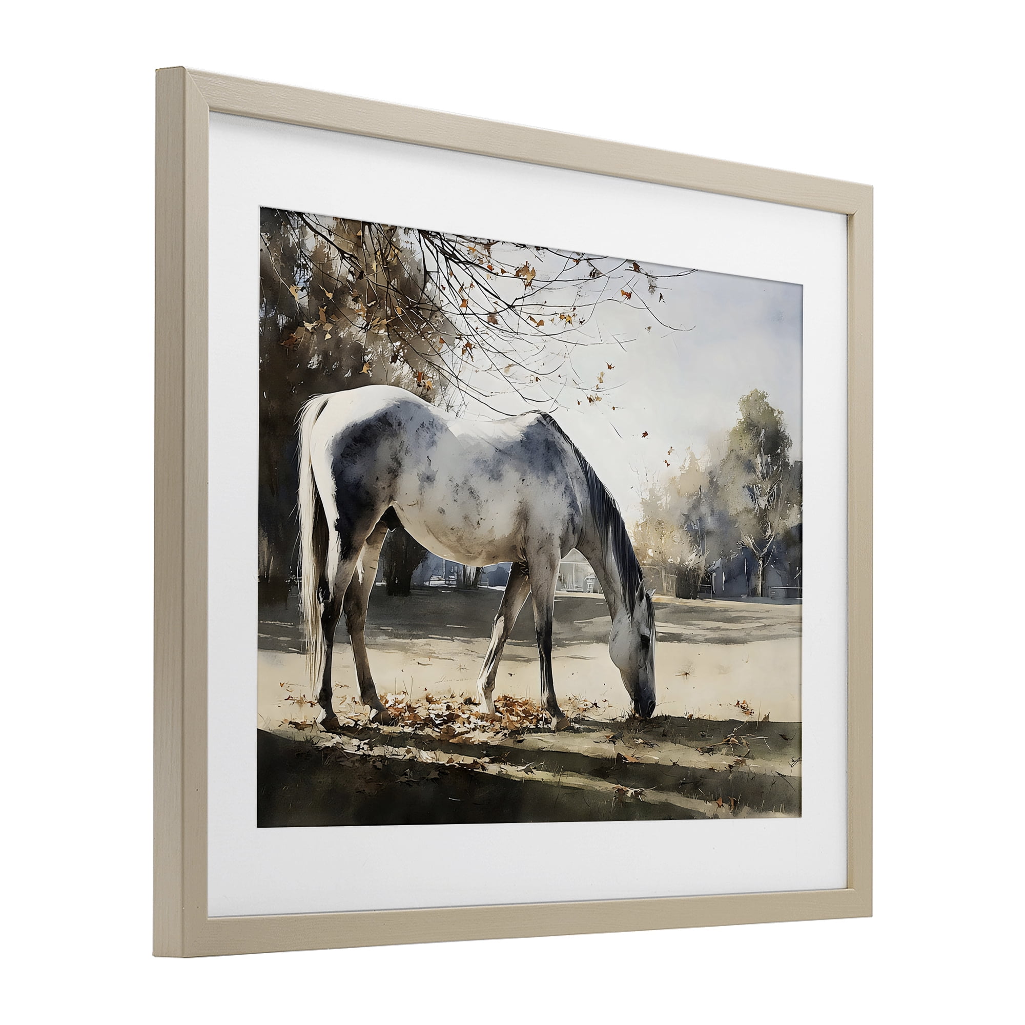 Stupell Industries Grey & White Mare Grazing Birch Framed Print Under Glass, design by Franklyn Gregory
