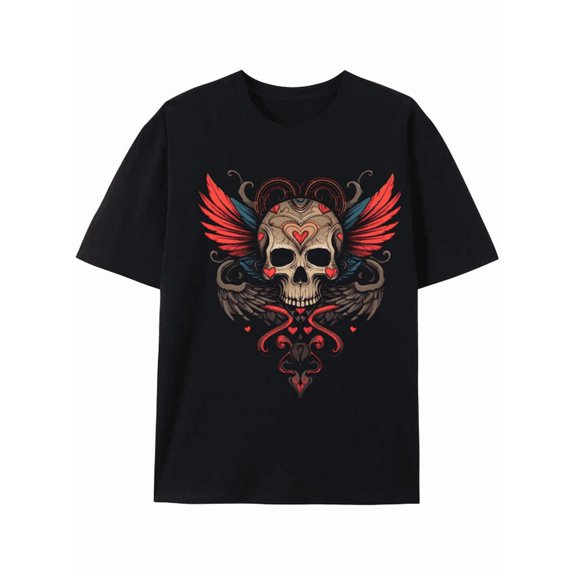Colorful Winged Skull Graphic Tee for Men