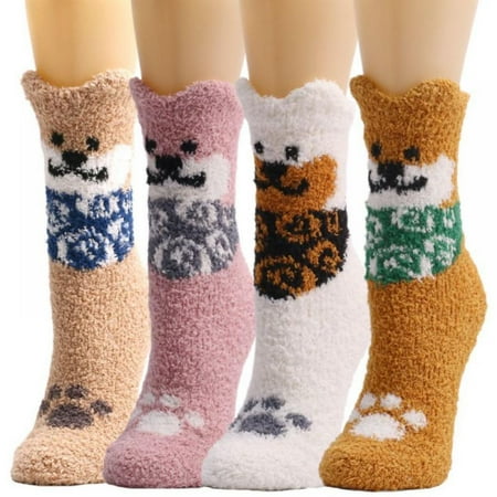 

Women S Warm Super Soft Knitted Plush Slippers Socks Winter Tube Socks Household Floor Socks Leisure Household Sleep Plush Comfort Socks (4Pairs)