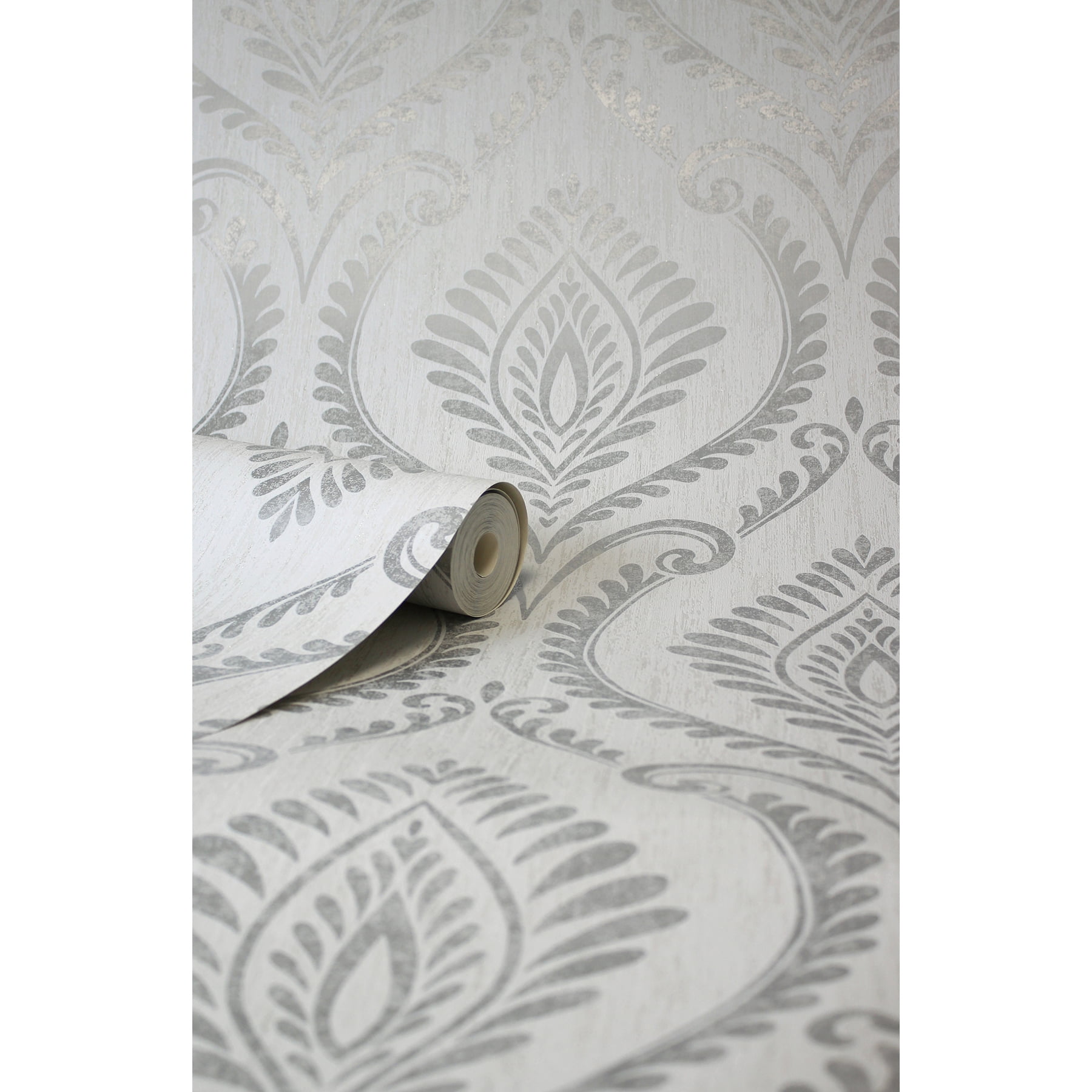 Fine Decor Estelle Grey Damask Wallpaper, 20.5-in by 33-ft