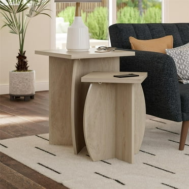 Voler Set of 2 Minimalist Nesting End Tables, Light Oak
