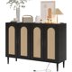 thumbnail image 1 of ChaoLink Aparador de ratán negro moderno, gabinete buffet con 4 puertas, estantes ajustables, almacenamiento versátil, 1 of 5