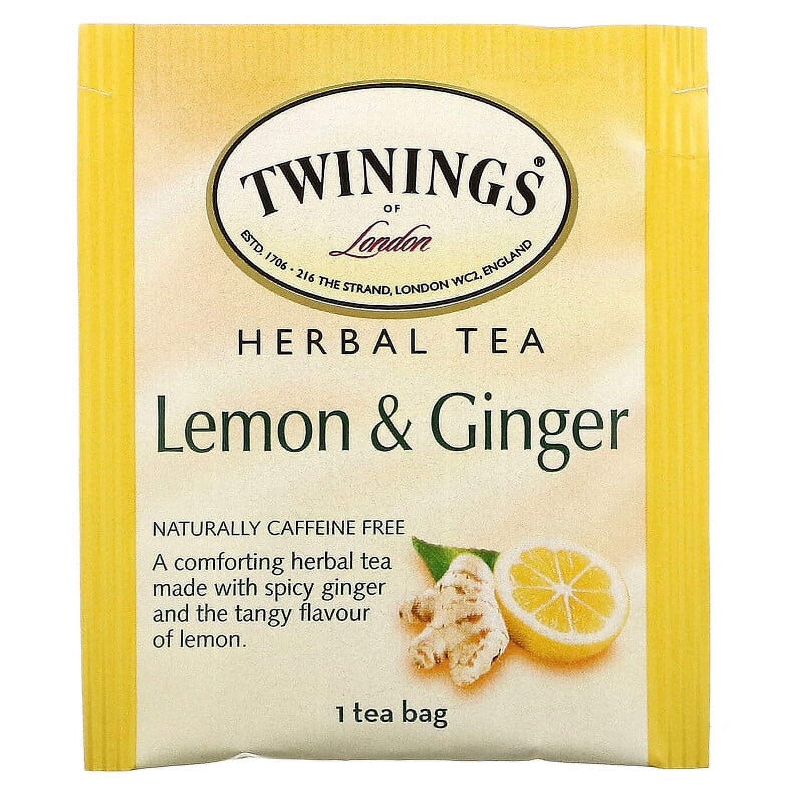 Twinings, Herbal Tea, Lemon & Ginger, Caffeine Free, 50 Tea Bags, 2.65 oz Pack of 2