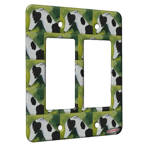 KuzmarK™ 2 Gang Rocker Wall Plate - Black Spotted Greyhound Head Study Abstract Dog Modern Art by Denise Every