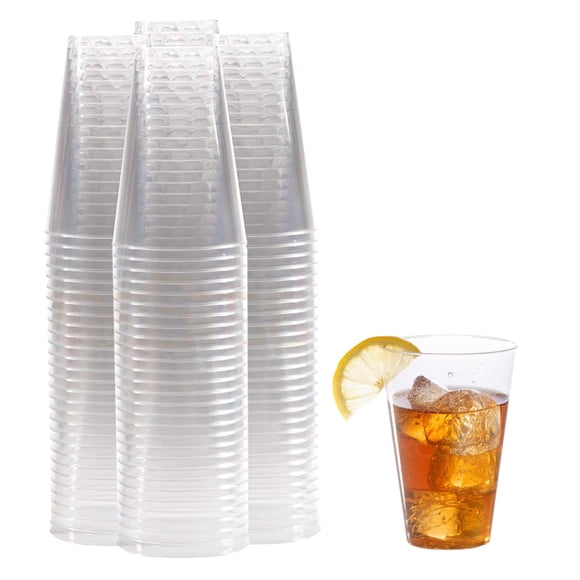 Clear Plastic Cups - 14 oz 100 Pack Hard Disposable Wine Tumblers - Cocktail Glasses - Party Drinkware Bulk Wedding Tumb