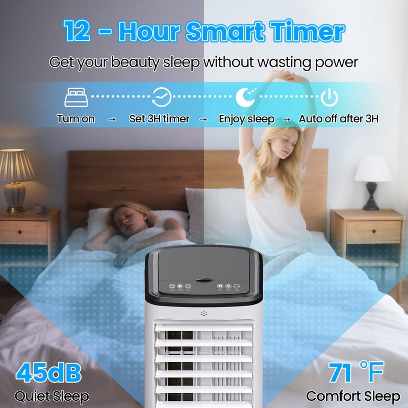 Windowless Air Conditioners, 4 In 1 Portable Swamp Cooler with 2 Water Tanks, Room Air Conditioner with 4 Ice Packs, Remote, 12H Timer, 3 Speeds 4 Modes, Ductless Cooler for Indoor Home Office