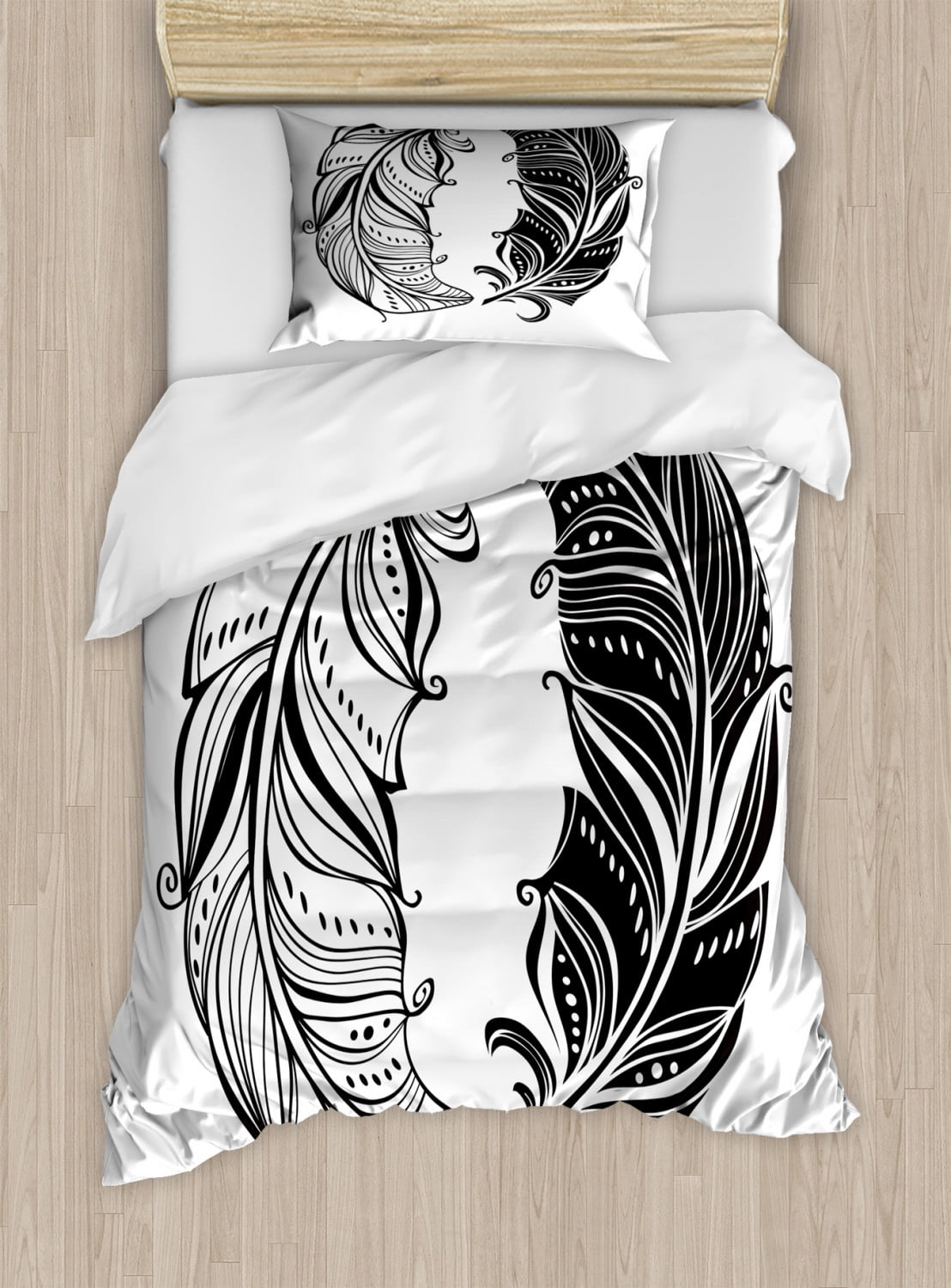 Black And White Duvet Cover Set Twin Size Boho Style Abstract Yin