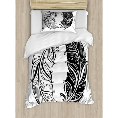 Black And White Duvet Cover Set Twin Size Boho Style Abstract Yin