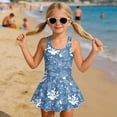 thumbnail image 3 of COEQINE Girls One Piece Swimsuit with Skirt Sleeveless Cute Skirted Bathing Suit Hawaiian Swimwear for Kids 3-4 Years, Summer Swim Dress for Water Play, Marine Starfish Seashell Coral Blue, 3 of 8