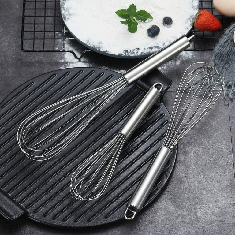 3 Pack Stainless Steel Whisk Set 6 Wire Whisks 8/10/12 Inch Kitchen Balloon  Whisks with Stainless Grip Manual Egg Beater Blender - AliExpress