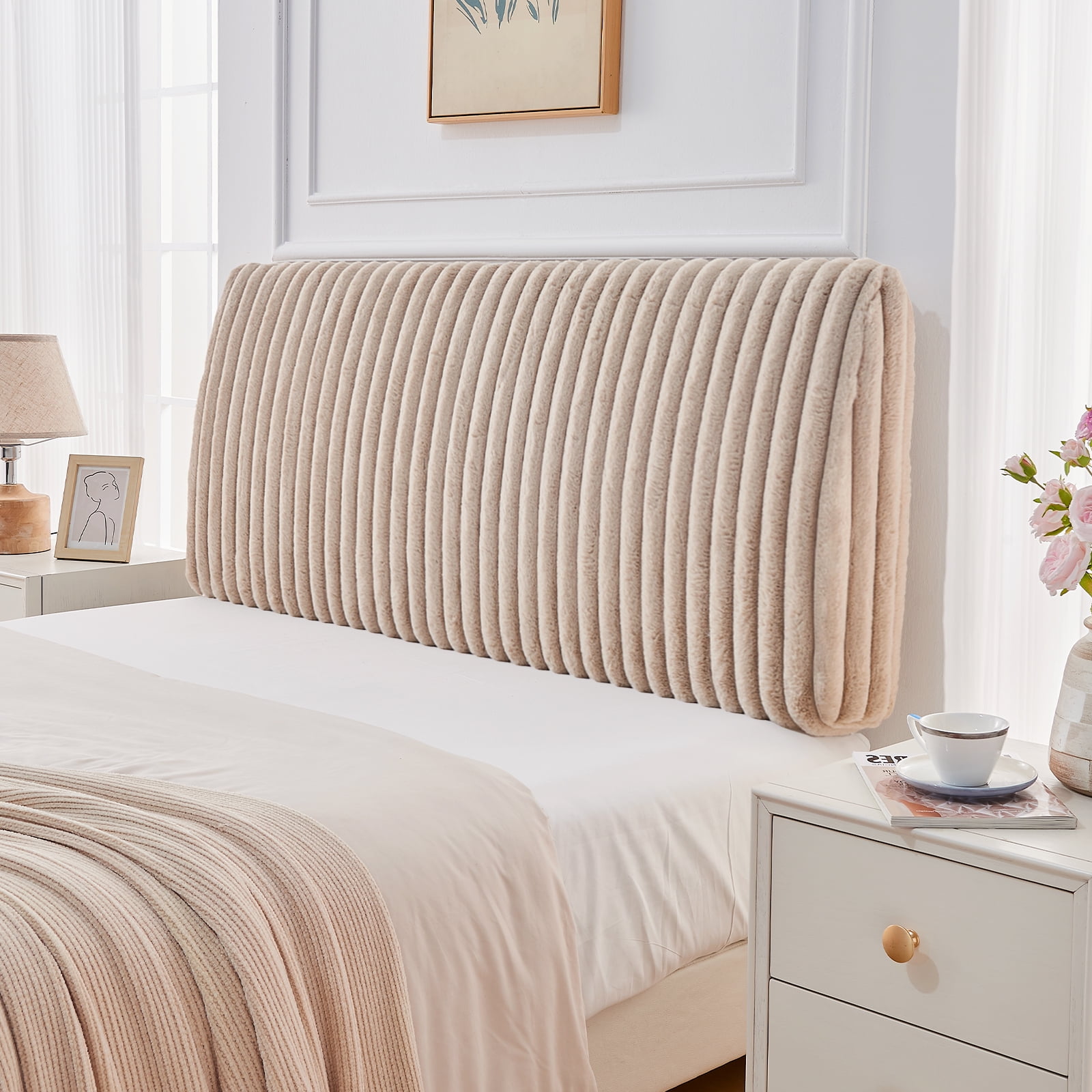 Pinmoco Memory Foam Upholstered Headboard with Height Adjustable and Ergonomic Head Board for Full Bed, Fluff Light Camel