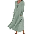 thumbnail image 2 of Meichang Robes d'Été Décontractées pour Femmes, Robes Maxi Évasées en Coton et Lin, Manches Longues, Encolure Dégagée, Robes à Imprimé Pissenlit, Robes Amples en Lin avec Poches, Vert P, 2 of 5