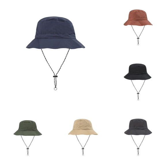 XIAOCHA Mens Chin‑Strap Bucket Hat Solid Sun Hat Outdoor Fishman Boonie Hat,Navy