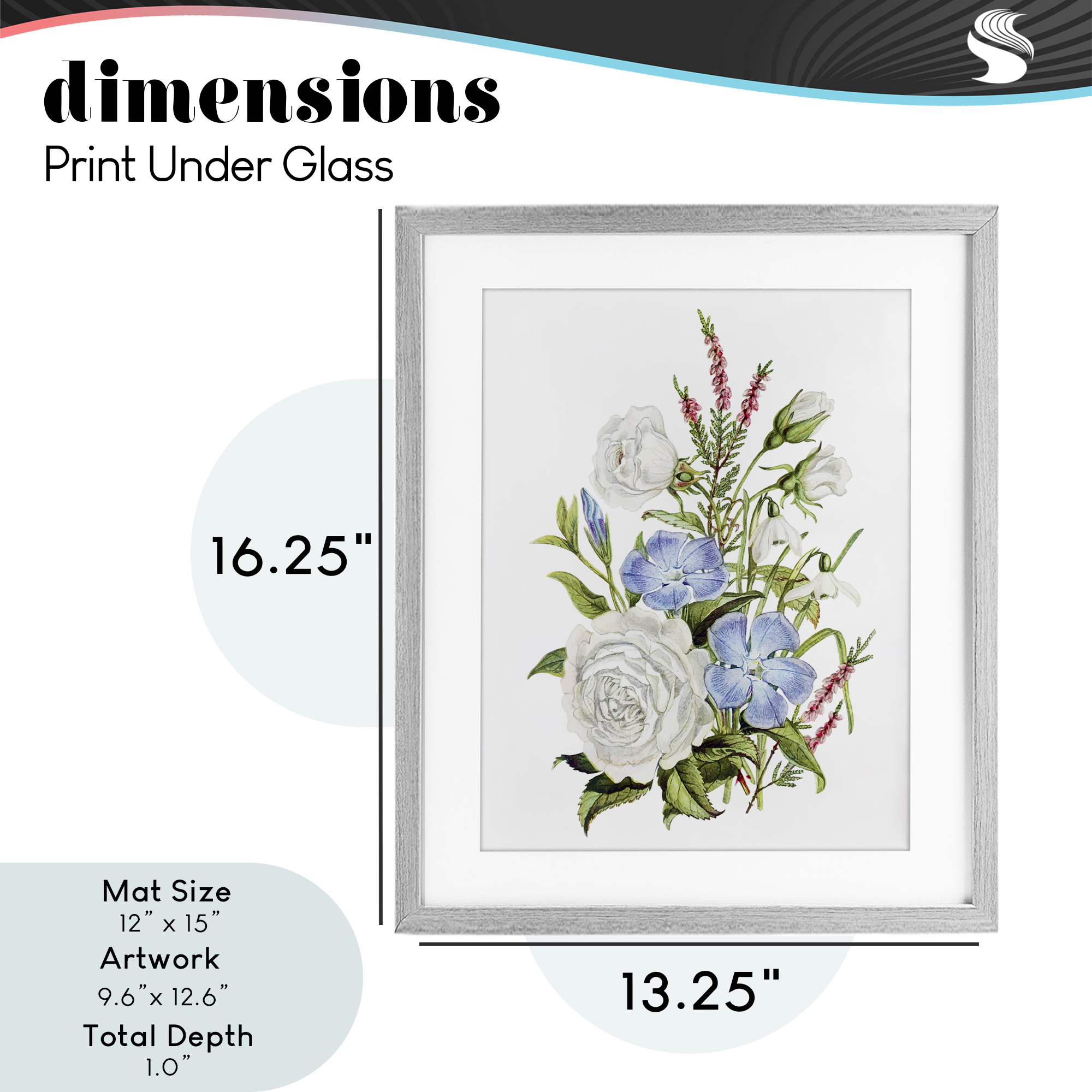 Bountiful Floral Bouquet Gray Framed Print Under Glass, design by Lettered and Lined