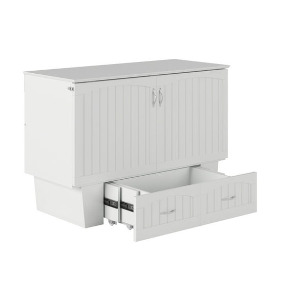 Nantucket Full Size Wood Murphy Bed Chest w/Mattress & Built-in Charger in White