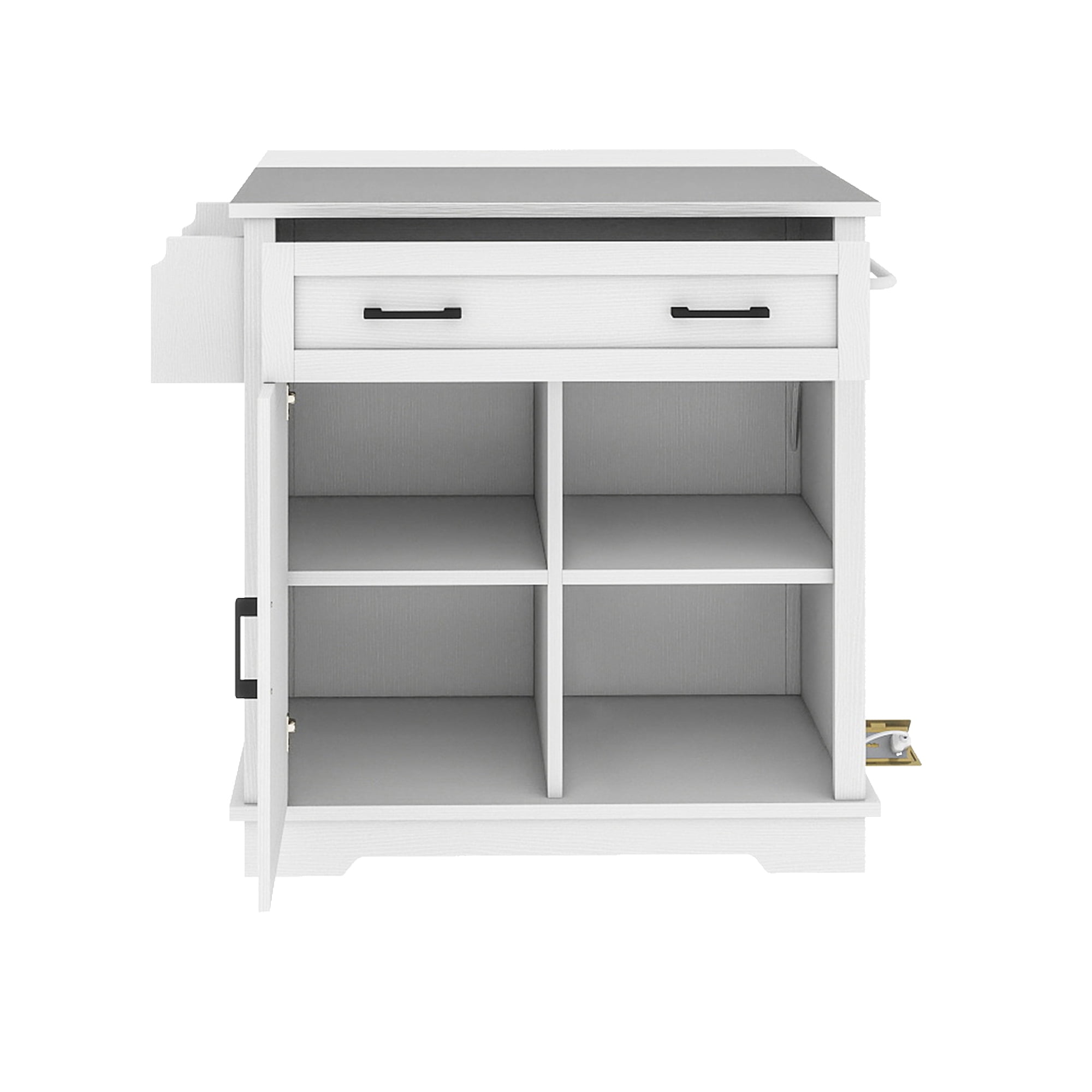 Uforic Kitchen Island Table with Drop Leaf & Storage, Kitchen Cart with Power Outlets, White