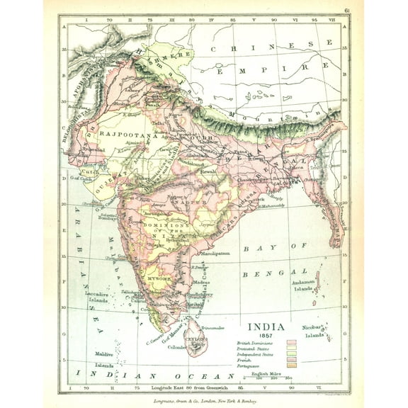 Historic Map - India 1857 - Gardiner 1902 - Vintage Wall Art