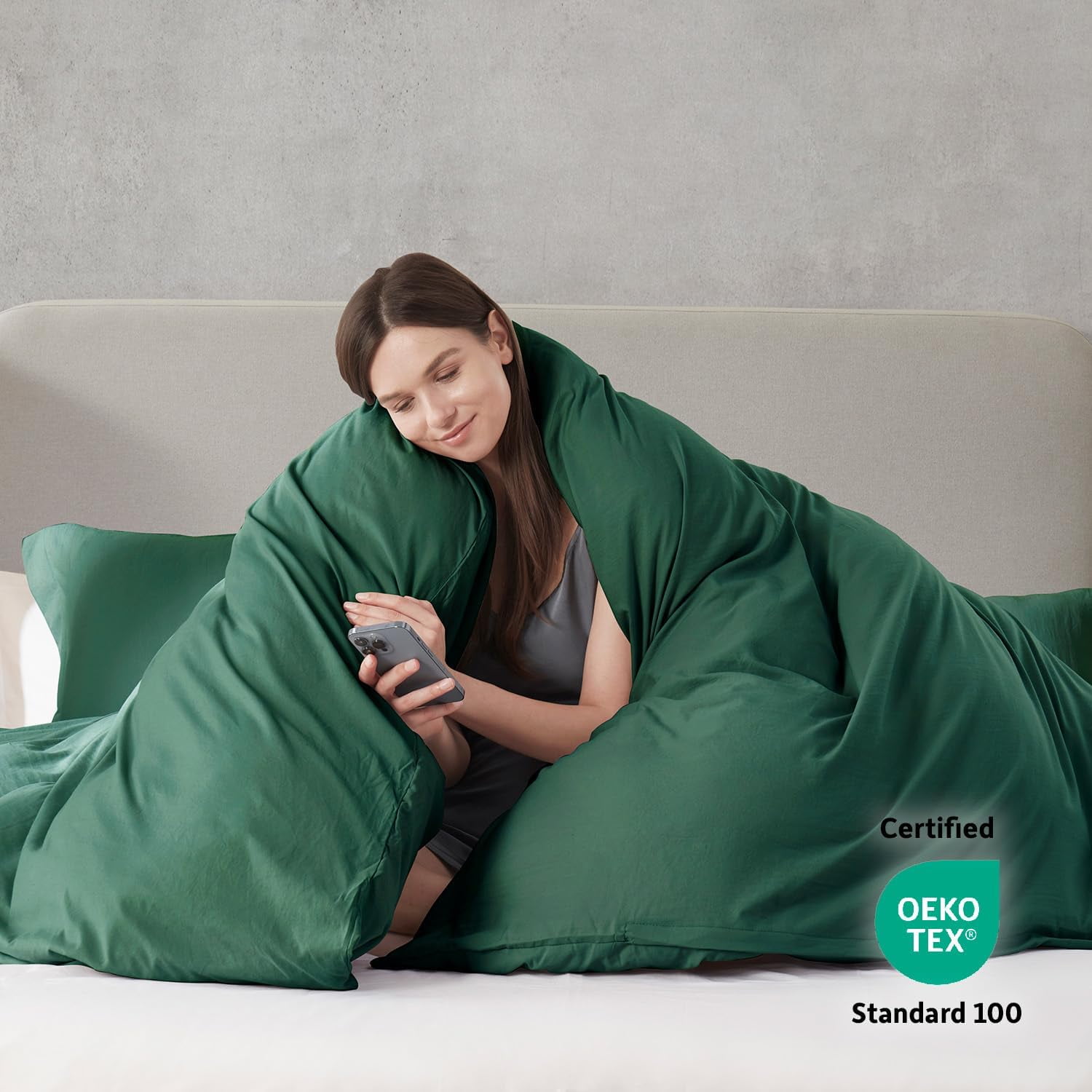 LammaLoe Duvet Cover California King Size, Soft Prewashed 3-Piece Duvet Cover Bedding Set with Pillow Shams, Dark Green