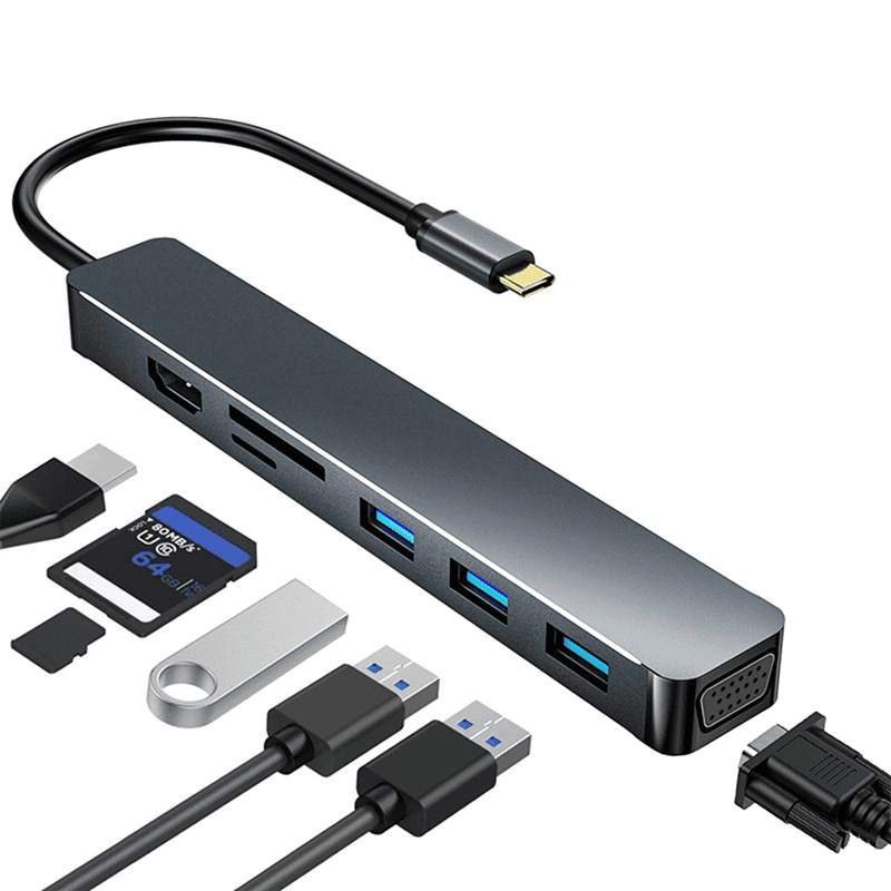 DOONJIEY  Multi USB Adapt Hub Type C To 4K HDTV SD TF Card reader VGA USB 7 Port 7 In 1 USB C Hub For Laptop