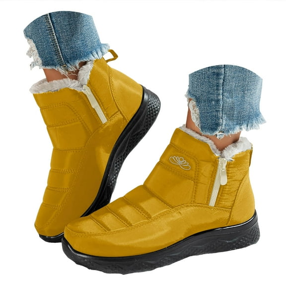 Gvdentm Snow Boots for Women Size 9.5 Womens Snow Boots Winter Warm Booties Lined Anti-Slip Ankle Boots Outdoor Slip On Waterproof Booties Comfortable Warm Shoes(Yellow,6.5)