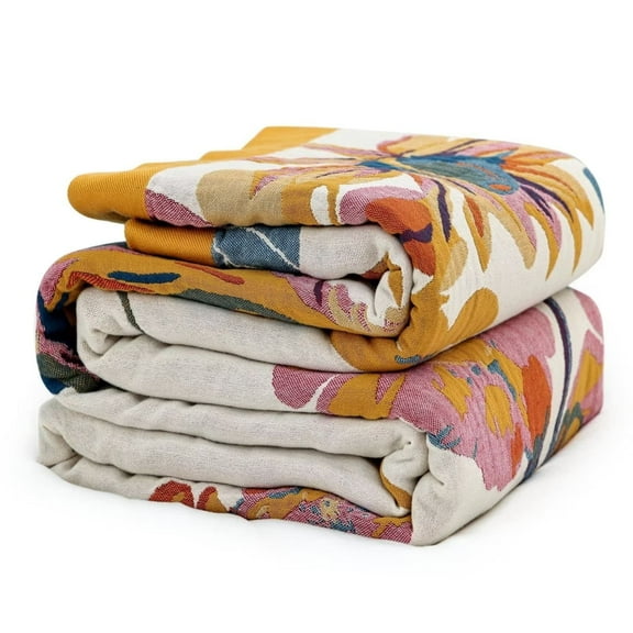 Boho Throw Blanket - 100% Cotton Ultra Soft Bed Throw- Floral Bird and Butterfly Farmhouse Decor Bed Blankets,60"Ã80" All Season Blanket for Sofa Couch Chair