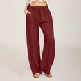 thumbnail image 2 of Lenpel Summer Pants for Women Lightweight Elastic High Waisted Wide Leg Casual Pants Loose Beach Trousers with Pockets, 2 of 5