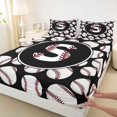 thumbnail image 3 of Homewish Cartoon Monogrammed S Full Size Sheets for Boys, Black White Baseball Print Bed Sheets, Cartoon Theme Sheet Sets, Microfiber Bedroom Decor, 4-Piece, 3 of 7