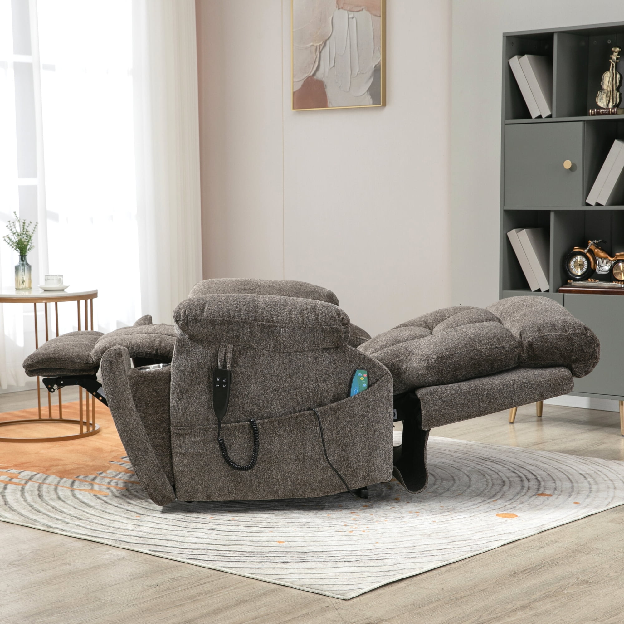 JUUXO Oversized Recliner Lay Flat Lift Chair for Elderly with Heat Massage, Big Man Recliner 400 lbs with Cup Holders
