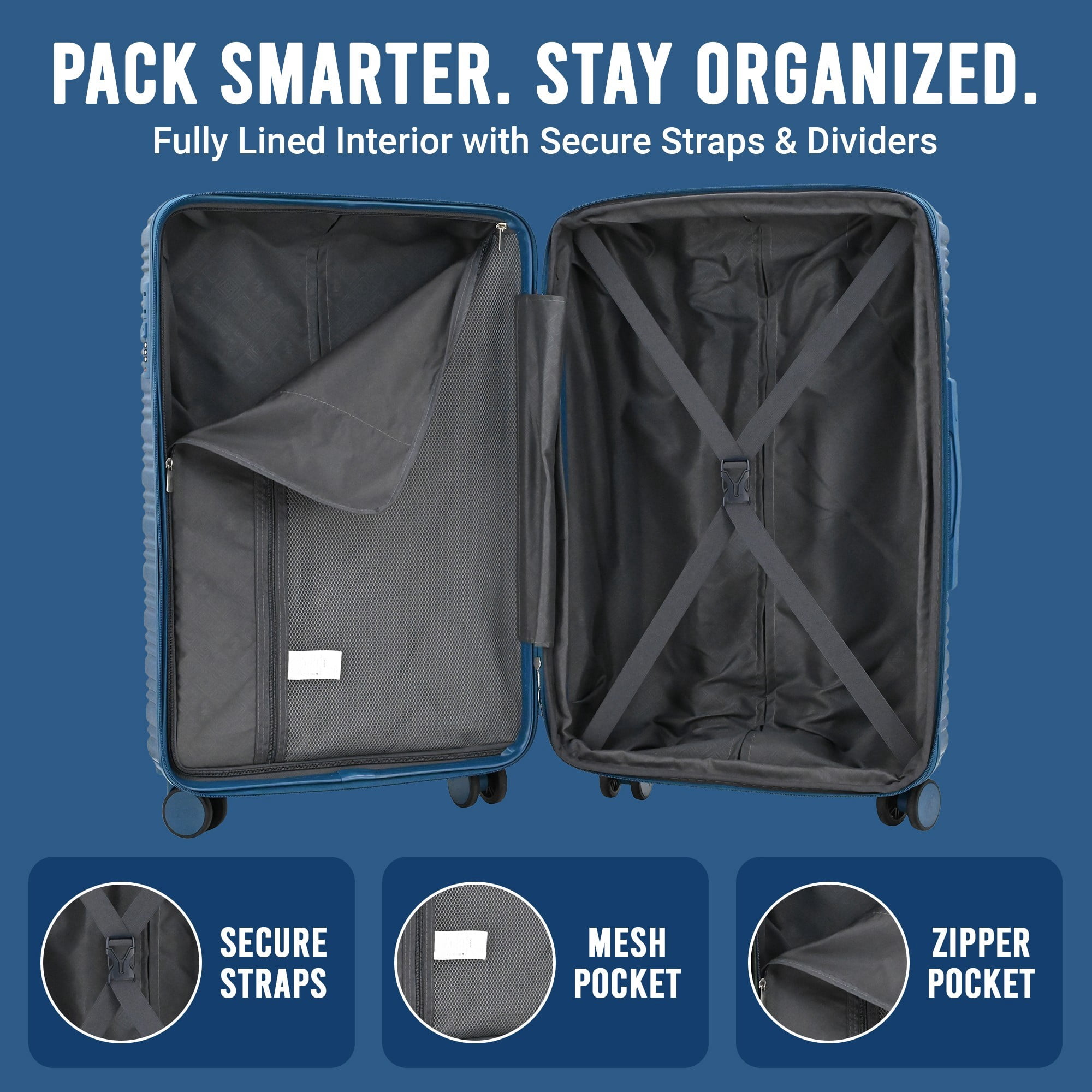 Expandable 20-inch Carry-On Hardside Luggage with 360° Spinner Wheels and Combination Lock, Bliss Blue