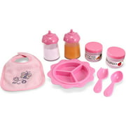 Mine to Love Baby Food & Bottle Set (Doll Accessories, Easy-Close Bib, Orange Juice and Milk Bottles, 8-Piece Set)