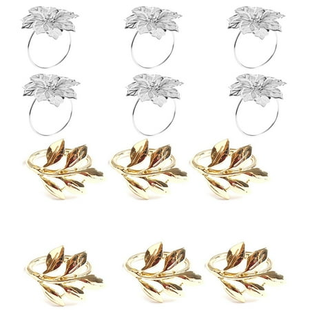

6Pcs Napkin Rings Gold Napkin Rings Buckles Silver with 6Pcs Fall Leaves Napkin Rings Bangle Metal Napkin Holder