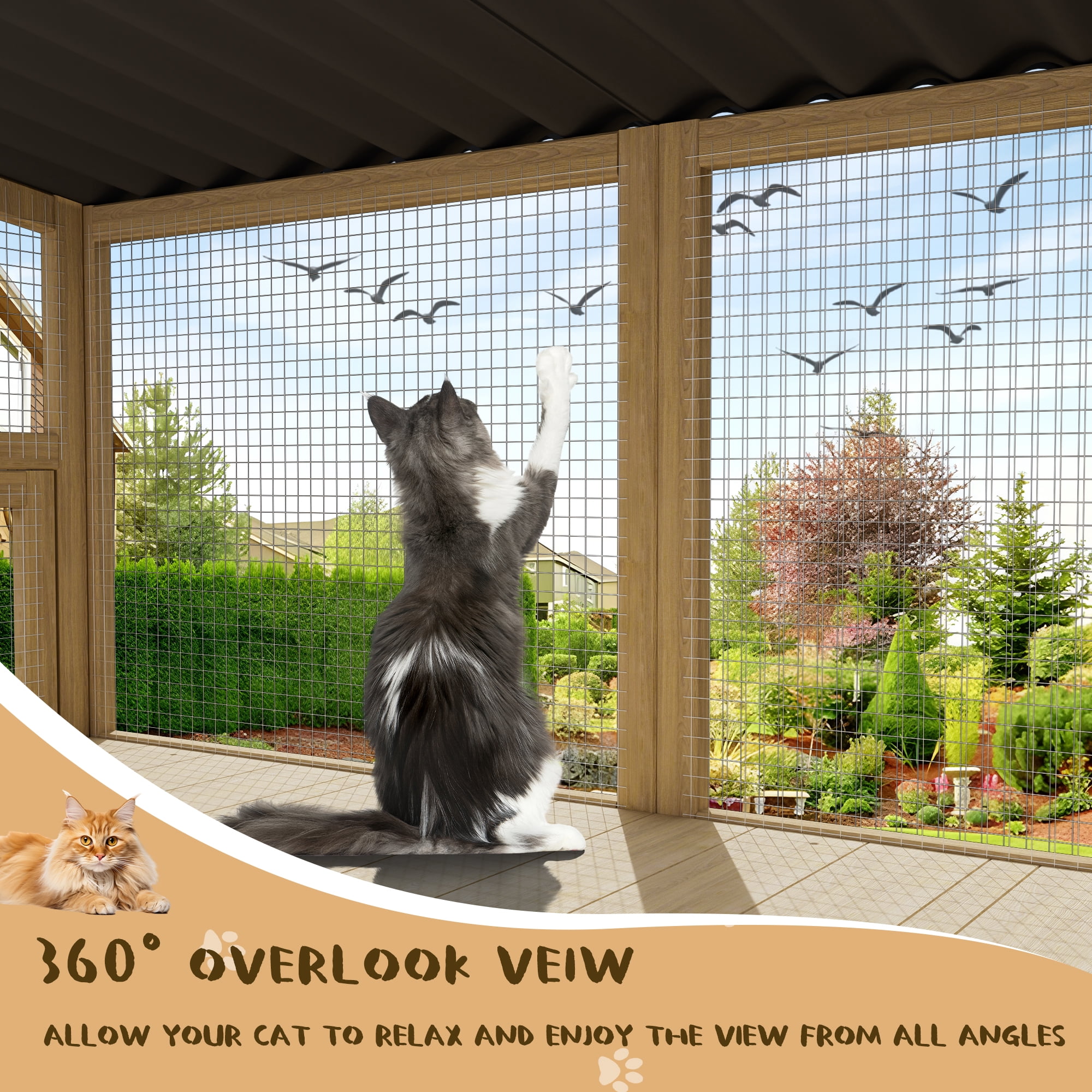 Magic Union Cat Catio, Cat Window Perch for Large Indoor Cats - Expandable Wooden Cat Window Box Enclosure for Multi Cats, Waterproof Cat Window Hammock for Safely Enjoying the Outdoor Sights