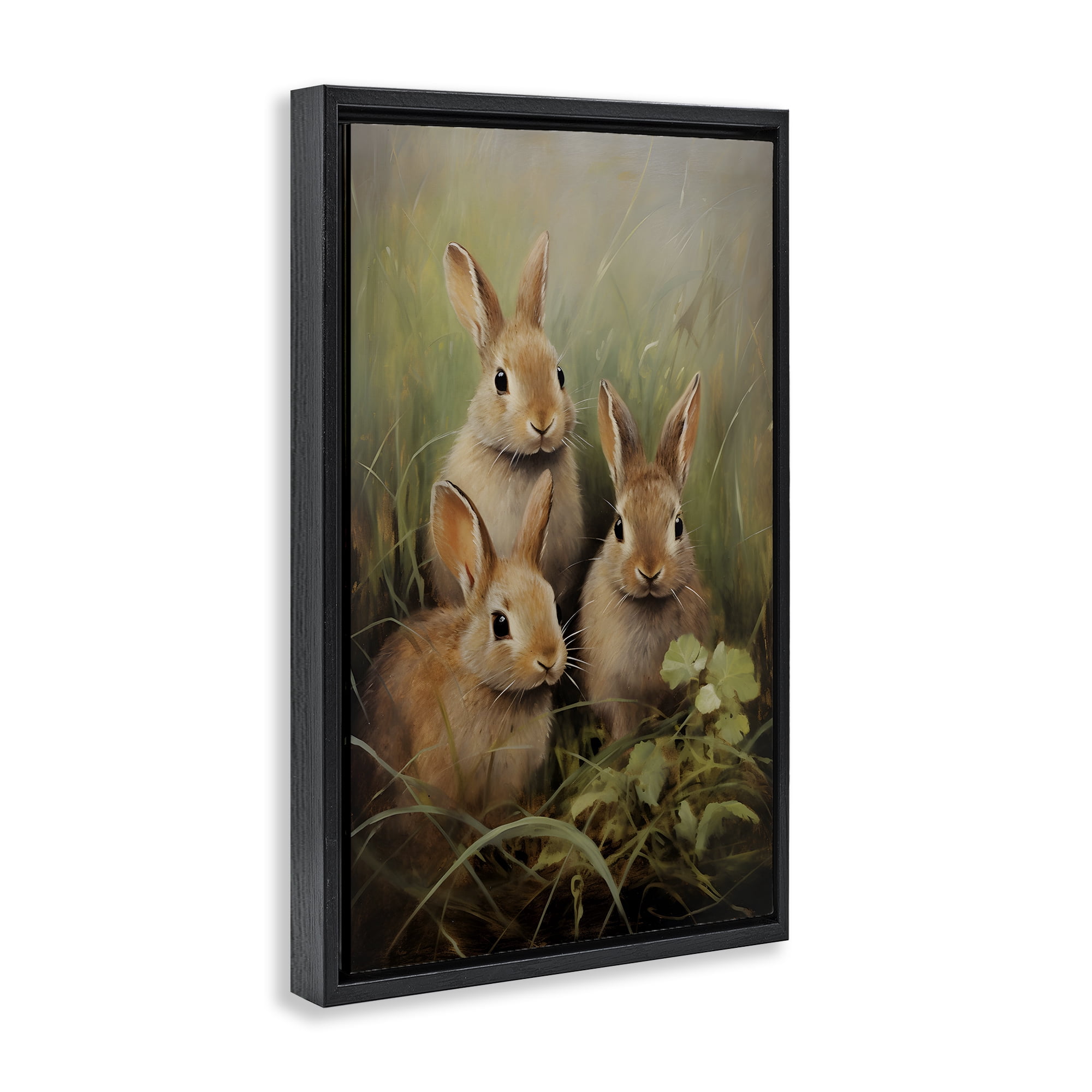 Stupell Industries Baby Bunny Trio Animals & Insects Painting Black Floater Framed Canvas Art Print Wall Art, 21 x 31