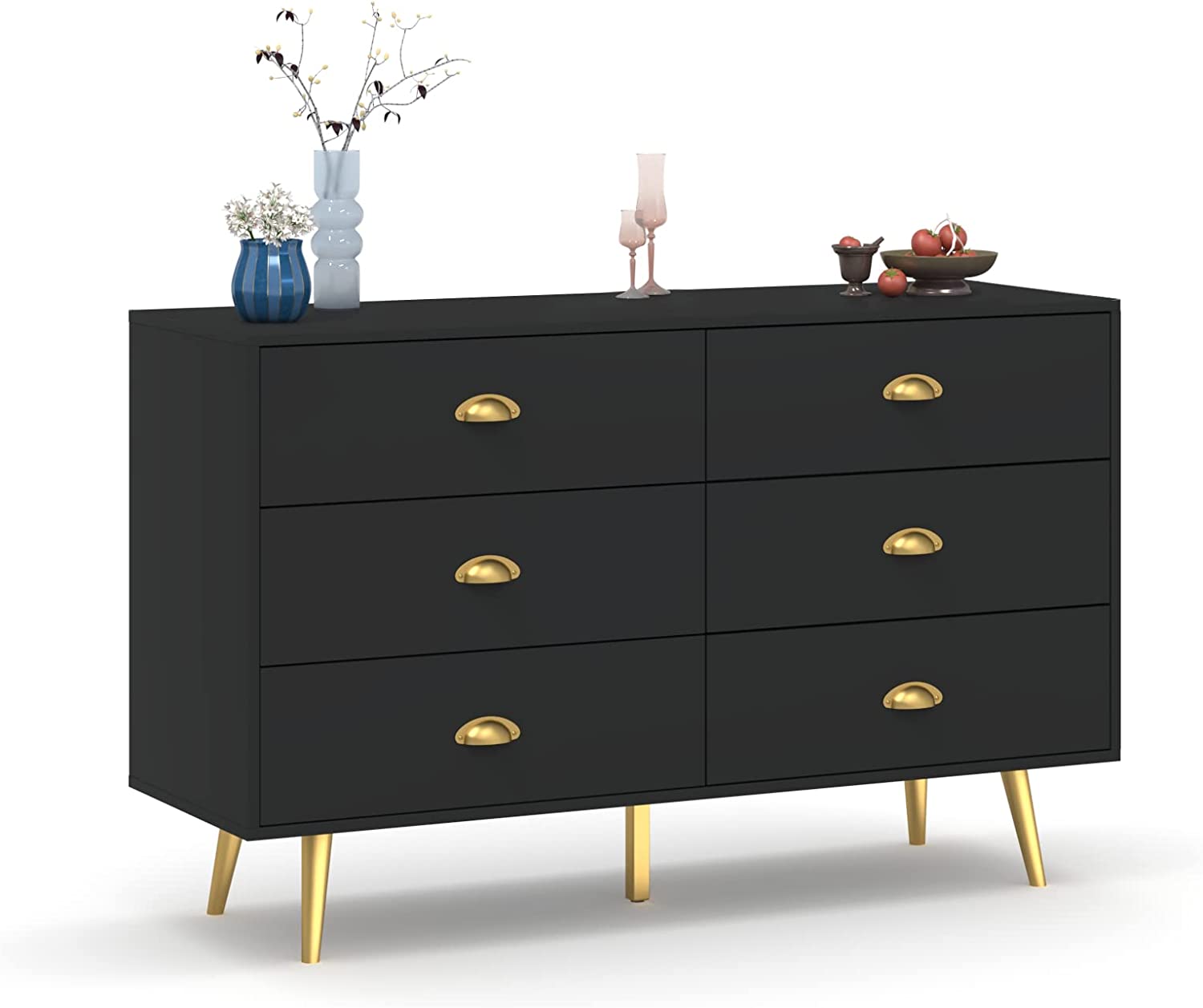 Dresser for Bedroom Modern 6 Drawer Double Dresser with Metal Pulls