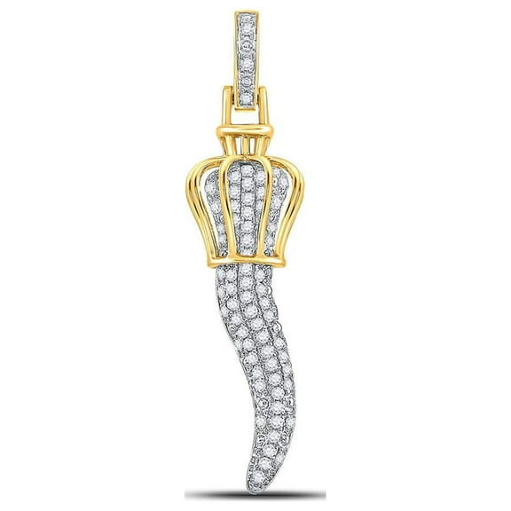 10kt Yellow Gold Mens Round Diamond Italian Horn Charm Pendant 1/2 Cttw