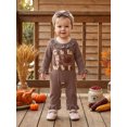 thumbnail image 6 of RUINIXCW Baby Girl Thanksgiving Outfit Turkey Letter Embroidered Ruffled Trim Long Sleeve Romper and Bow Headband 2 Pcs Set for Fall, 6 of 8
