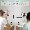 thumbnail image 5 of CERYPSA Wall Mounted Magnifying Makeup Mirror, 8'' 1x/10x Magnification Adjustable Height Double-Sided Bathroom Vanity Mirror, Round Shape (Black), 5 of 6