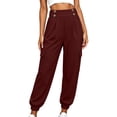 thumbnail image 2 of Women High Waist Cargo Jogger Pants Multi Pockets Pleated Loose Casual Cuffed Trousers for Outdoor Work Wine S, 2 of 8