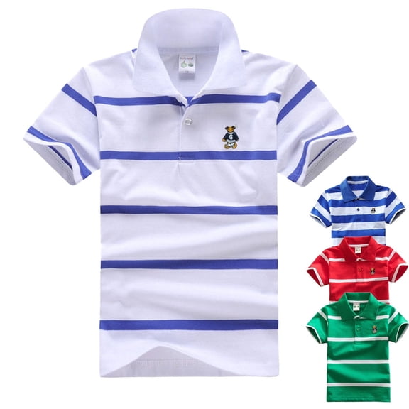 WIBACKER Boy's Short Sleeve Cartoon Cotton Jersey Striped Polo Shirts Kids Tops
